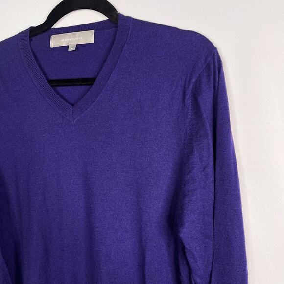 Neiman Marcus Mens Medium M Dark Purple Cashmere V Neck Pullover Sweater Knit - Picture 2 of 8